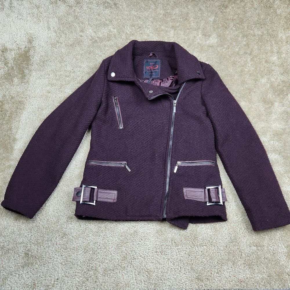 Yoki Women'S Zip-Up Pea Coat Jacket Burgundy Size L JW2165-4 EUC